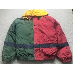 Vintage 90s Tommy Hilfiger Down Puffer Colorblock Jacket Mens 2XL Red Green